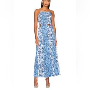 Amur holland tie pleated dress in Mykonos Blue Porcelain. Size 4.